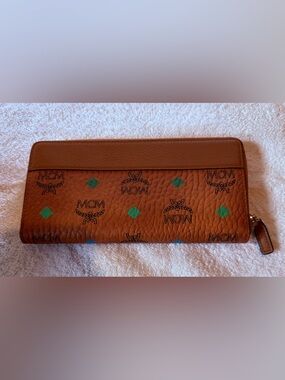 MCM Cognac Rainbow Visetos Large Zip Around Wallet.